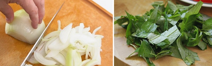 Hành tây thái múi cau, rau răm cắt nhỏ